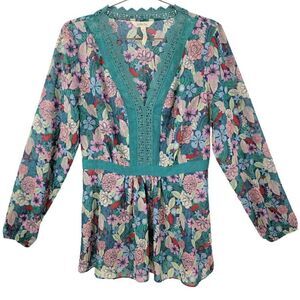 Matilda Jane Womens M Kookaburra Floral Boho Peasant Long Sleeve Blouse